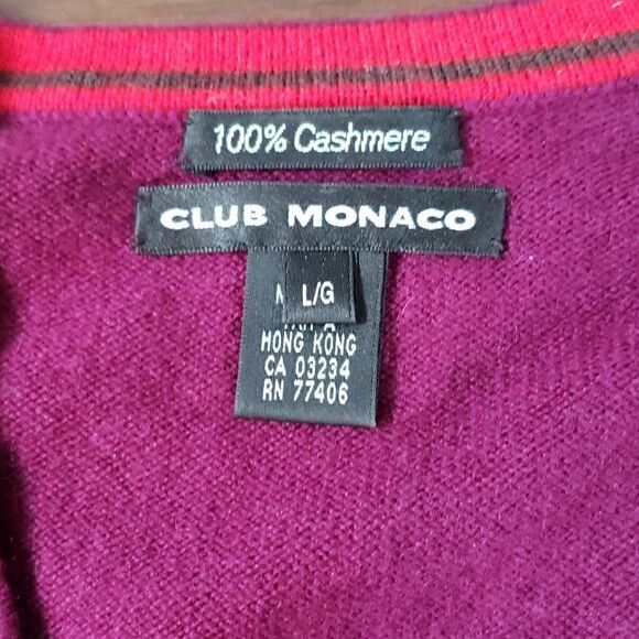 Club Monaco Mens 100% Cashmere Plum V-Neck Sweater Large So Soft! - Picture 4 of 11